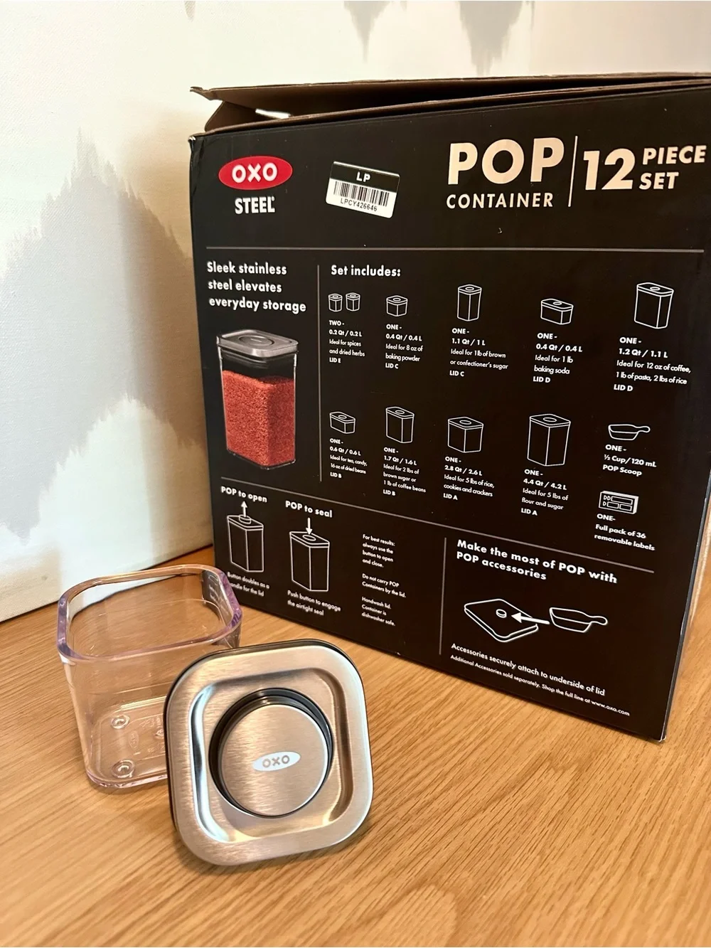 (In Box) OXO SteeL 12-Piece POP Container Set, Steel Tops